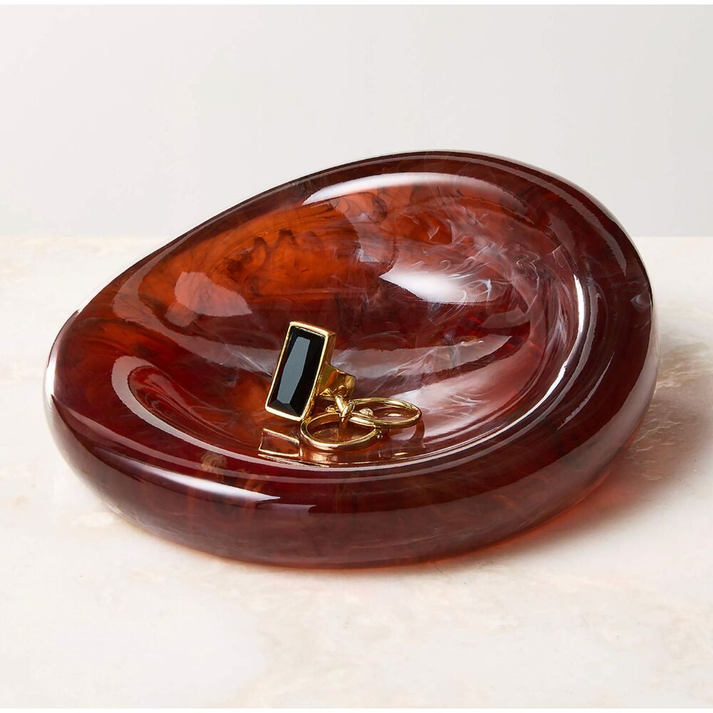 CB2 Anya Brown Swirled Resin Catchall Dish EUC